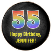55th Birthday - Rainbow Spectrum Pattern Number 55 Chocolate Covered Oreo (Front)