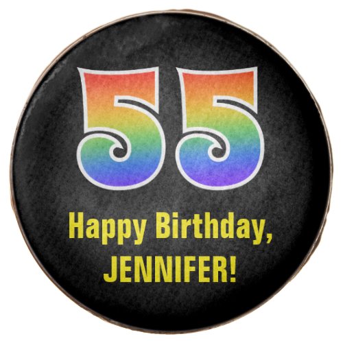 55th Birthday _ Rainbow Spectrum Pattern Number 55 Chocolate Covered Oreo