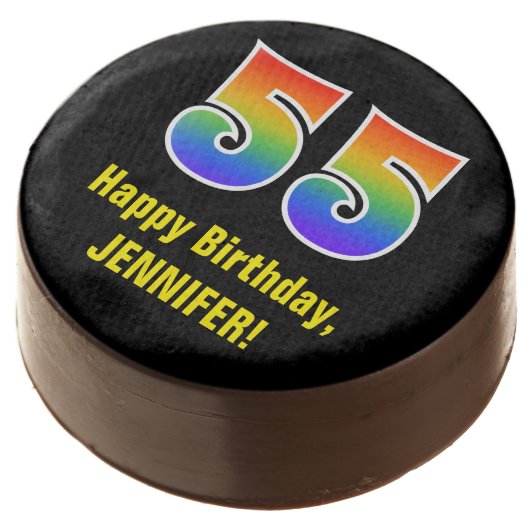 55th Birthday - Rainbow Spectrum Pattern Number 55 Chocolate Covered Oreo (Angled)
