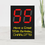 [ Thumbnail: 55th Birthday: Red Digital Clock Style "55" + Name Card ]