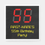 [ Thumbnail: 55th Birthday: Red Digital Clock Style "55" + Name Napkins ]