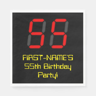 55th Birthday: Red Digital Clock Style "55" + Name Napkins