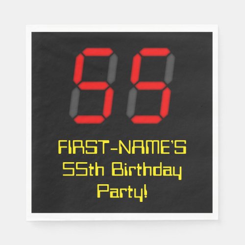 55th Birthday Red Digital Clock Style 55  Name Napkins