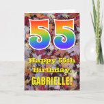 [ Thumbnail: 55th Birthday; Rustic Autumn Leaves; Rainbow "55" Card ]
