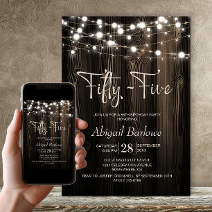 55th Birthday Rustic Wood Party Invitation