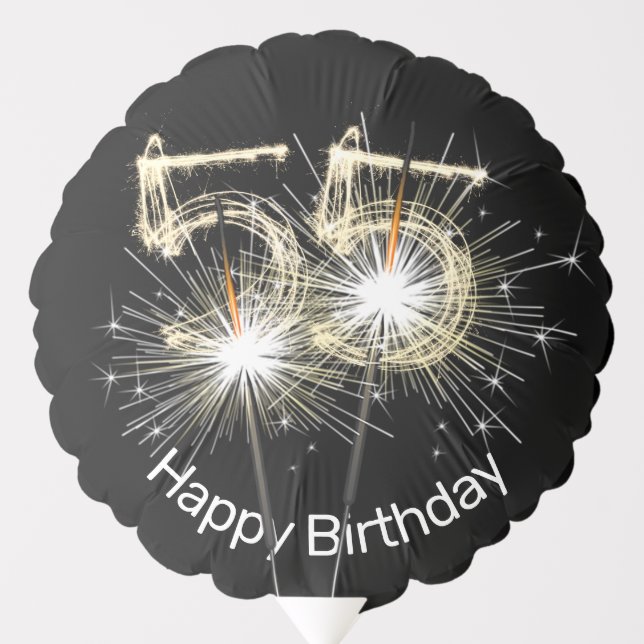55th Birthday Sparklers on Black  Balloon (Front)