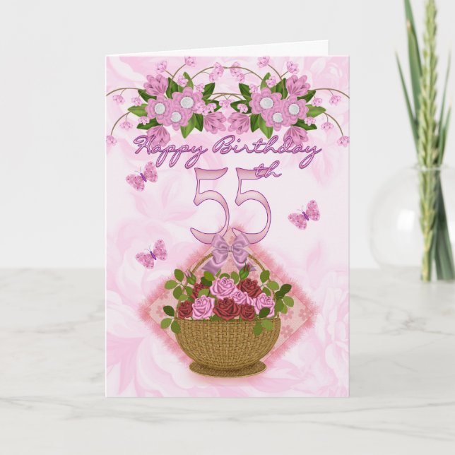 55th Birthday Special Lady, Roses And Flowers - 55 Card (Front)