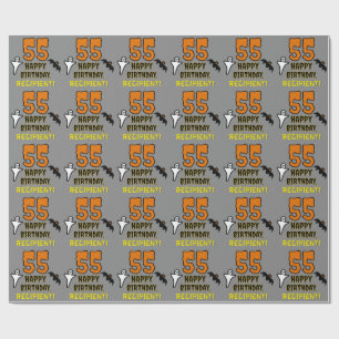 55th Birthday: Spooky Halloween Theme, Custom Name Wrapping Paper