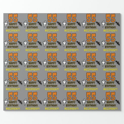 55th Birthday Spooky Halloween Theme Custom Name Wrapping Paper