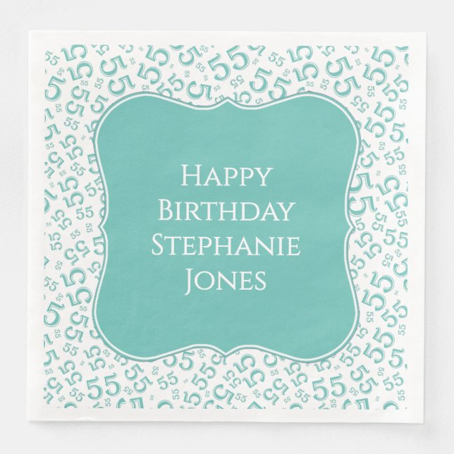 55th Birthday Teal/White Bracket Number Pattern Paper Dinner Napkins (Front)