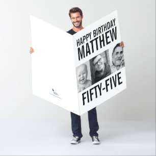 55th birthday three photos mono black white card