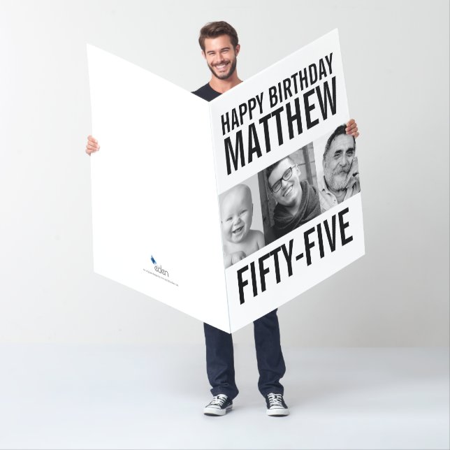 55th birthday three photos mono black white card (In Situ)