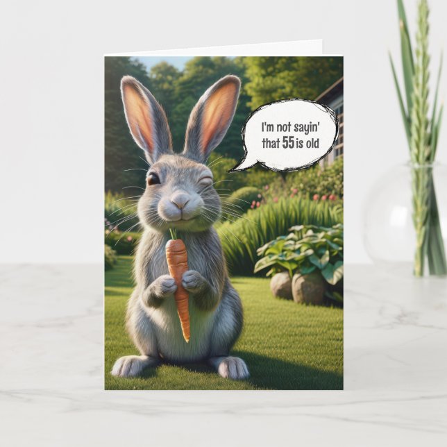 55th Birthday Winking Rabbit With a Carrot Card (Front)