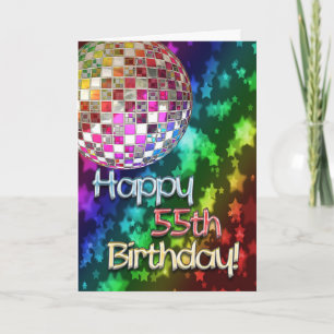 55th birthday with disco ball and rainbow of stars card
