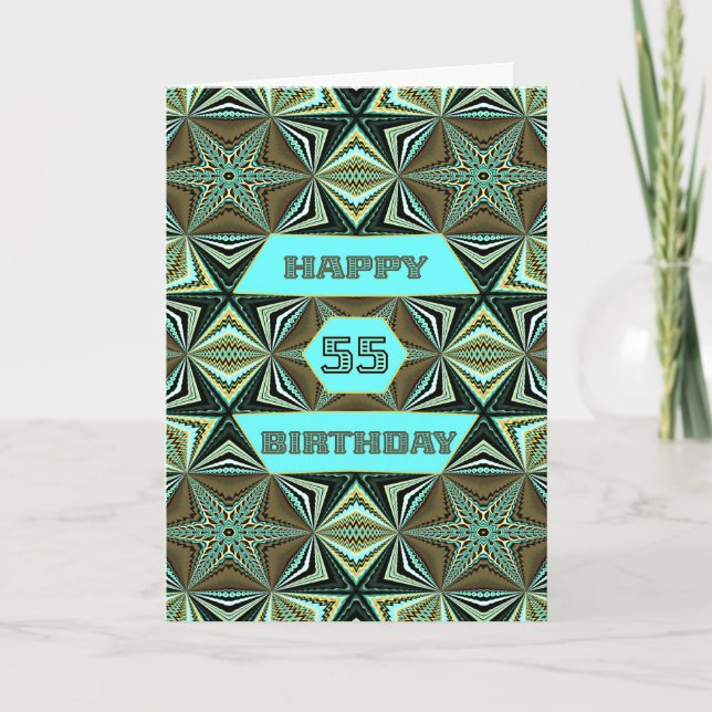55th Birthday with Green Abstract Design Card (Front)