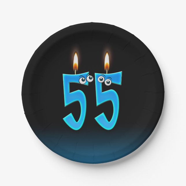 55th Birthday with lit candle numbers Paper Plates (Front)