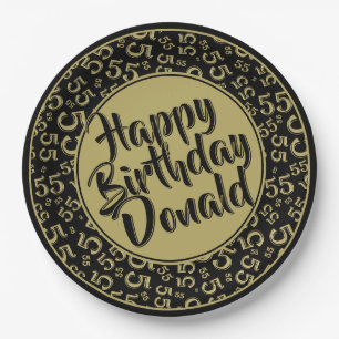 55th Black/Gold Random Number Pattern Paper Plates