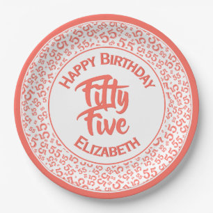 55th Cool Random Number Pattern Coral/White Paper Plates