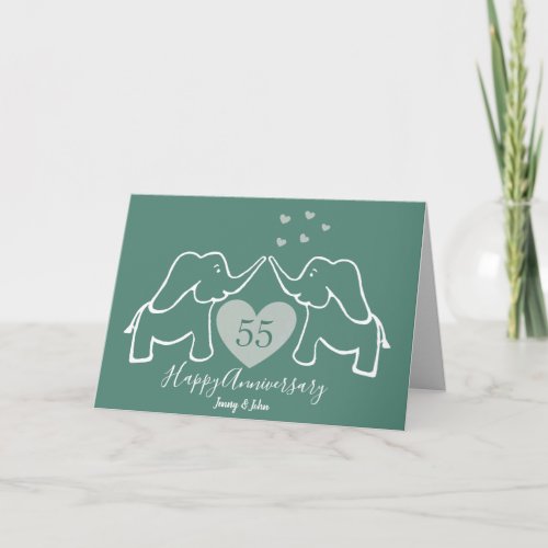 55th emerald anniversary elephant husband  wife card