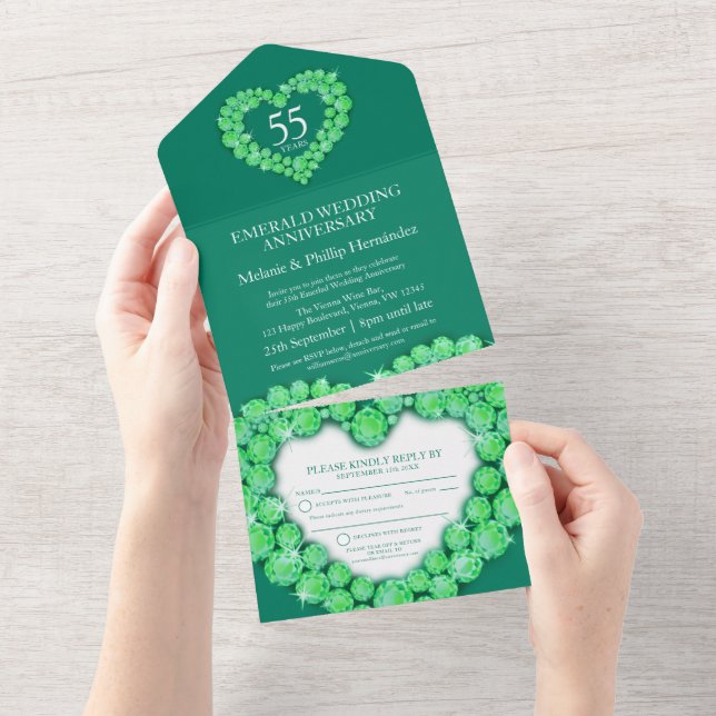 55th emerald green wedding anniversary RSVP  All In One Invitation (Tearaway)
