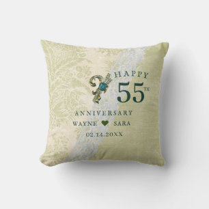 55th Emerald Jewel Wedding Anniversary Throw Pillow