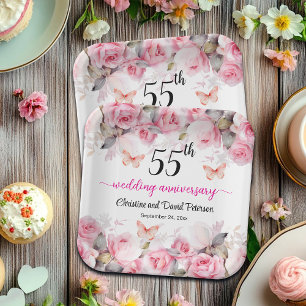 55th Emerald Wedding Anniversary Blush Roses Paper Plates