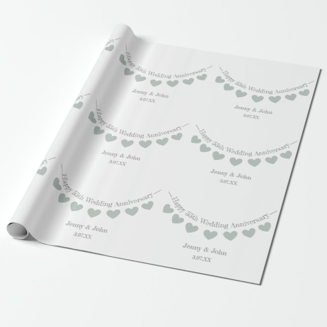 55th Emerald wedding anniversary bunting Wrapping Paper (Unrolled)