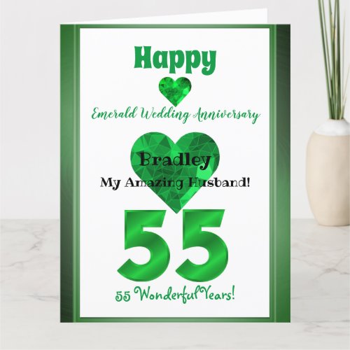 55th Emerald Wedding Anniversary Card For Husband