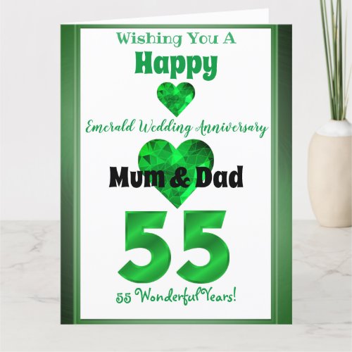 55th Emerald Wedding Anniversary Card Mum And Dad
