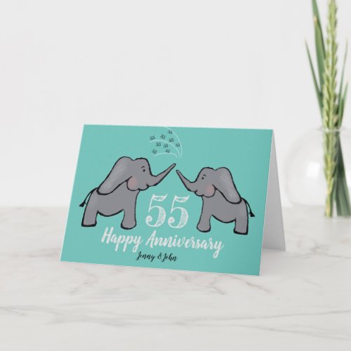 55th emerald wedding anniversary cute elephant card