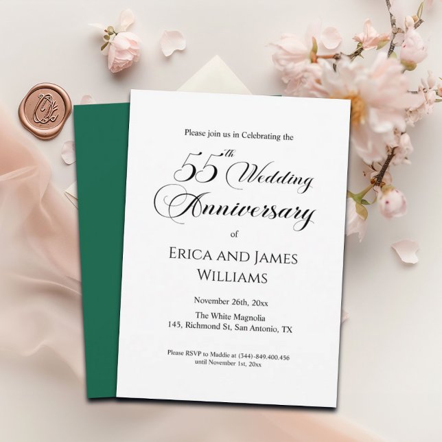 55th Emerald Wedding Anniversary Elegant Script Invitation (Creator Uploaded)