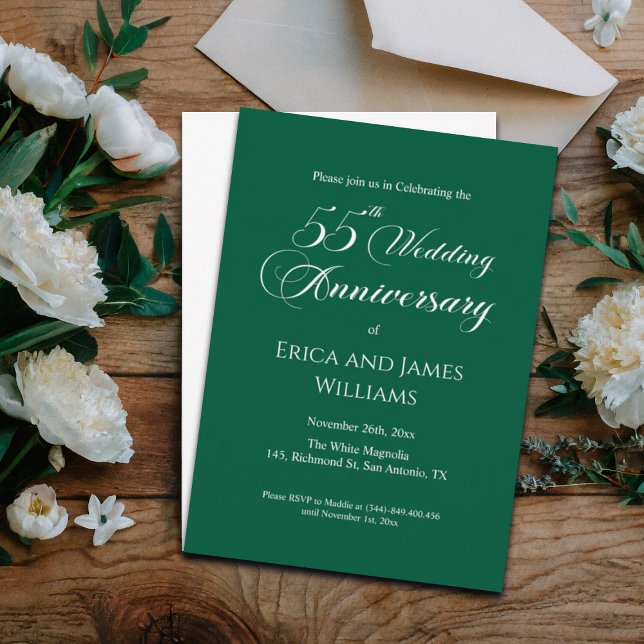 55th Emerald Wedding Anniversary Elegant Script Invitation (Creator Uploaded)