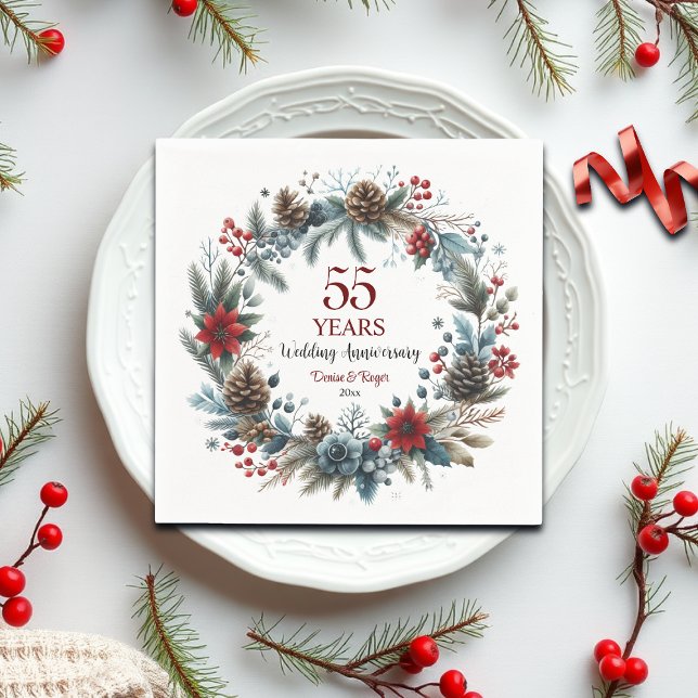 55th Emerald Wedding Anniversary Elegant Winter Napkins (Creator Uploaded)