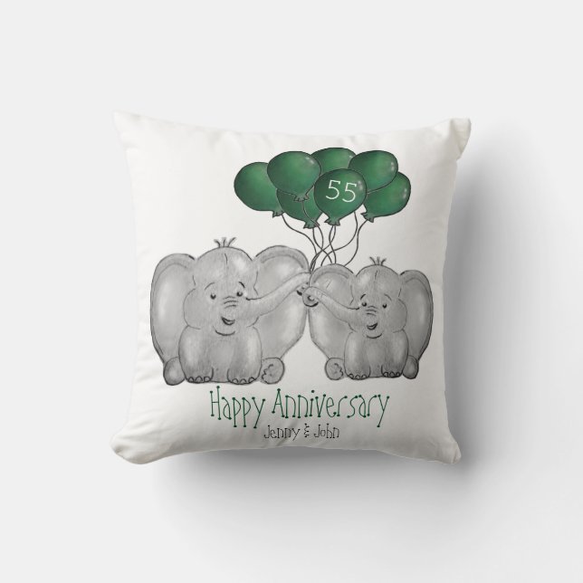55th emerald wedding anniversary elephant gift throw pillow (Front)