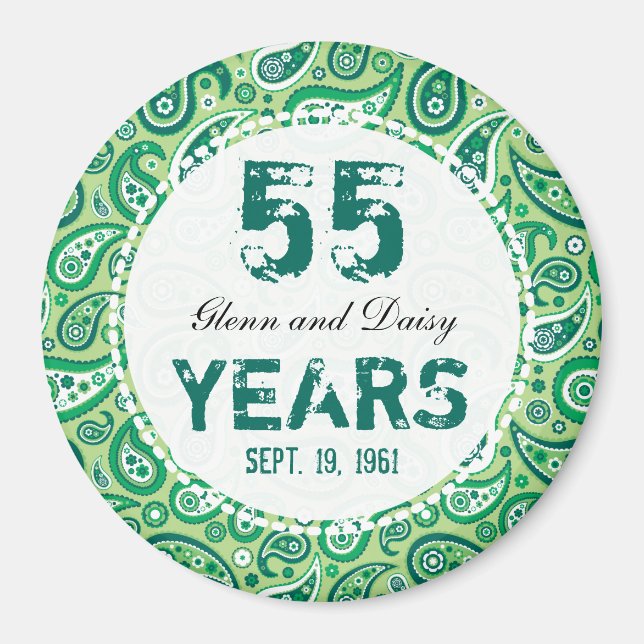 55th Emerald Wedding Anniversary Paisley Pattern Magnet (Front)