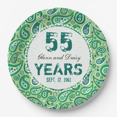 55th Emerald Wedding Anniversary Paisley Pattern Paper Plates