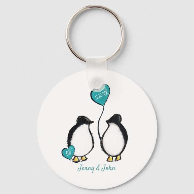 55th emerald wedding anniversary penguin gift key keychain (Front)