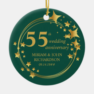 55th Emerald Wedding Anniversary Photo Gold Stars Ceramic Ornament