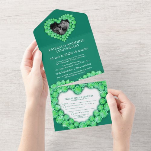 55th emerald wedding anniversary photo green  all in one invitation
