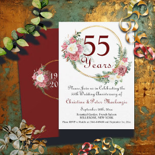 55th Emerald Wedding Anniversary Roses Gold Frame Invitation