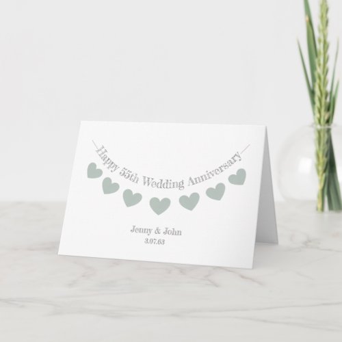 55th Emerald Wedding Anniversary with green hearts Card