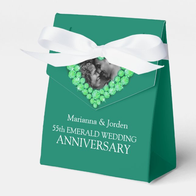 55th Emerald wedding heart photo green Favor Boxes (Front Side)