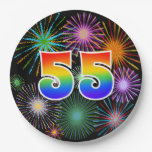 [ Thumbnail: 55th Event - Fun, Colorful, Bold, Rainbow 55 Paper Plates ]