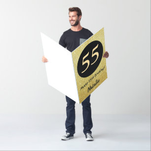 55th Happy Birthday Black Gold Glitter Extra Large Card