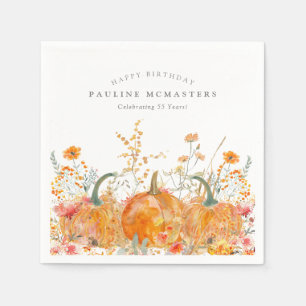 55th Happy Birthday Pumpkin Wildflower Custom Napkins