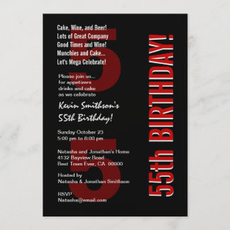 55th Modern Birthday Black White Red Template
