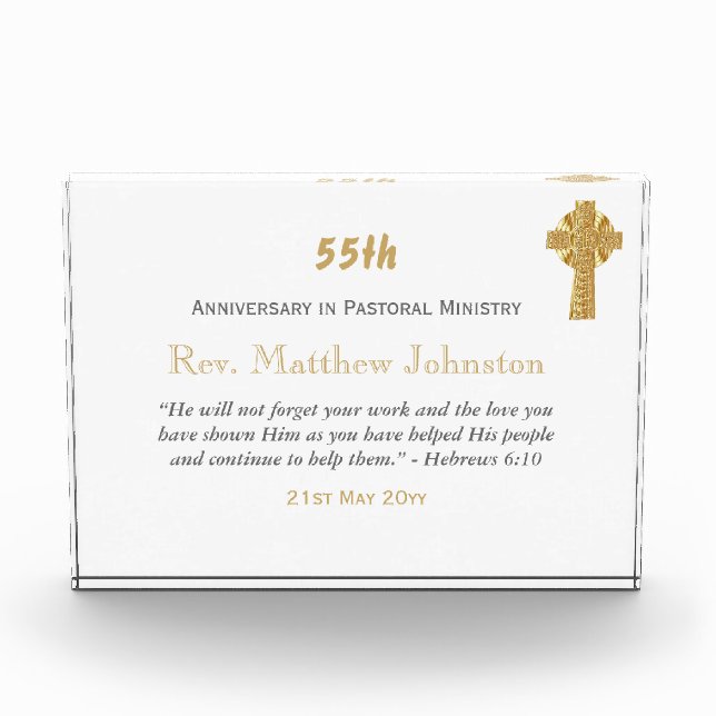 55th Ordination Anniversary ANY CLERGY YEARS EDIT Acrylic Award (Front)