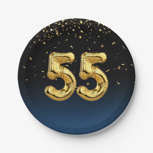 55th Party Balloons And Gold Confetti  Paper Plates