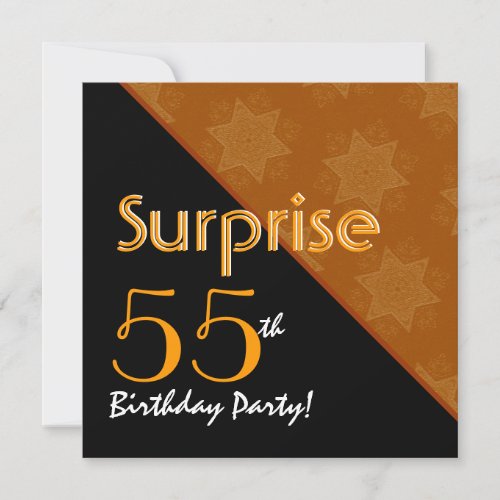 55th Surprise Birthday Black and Gold Diagonal Invitation