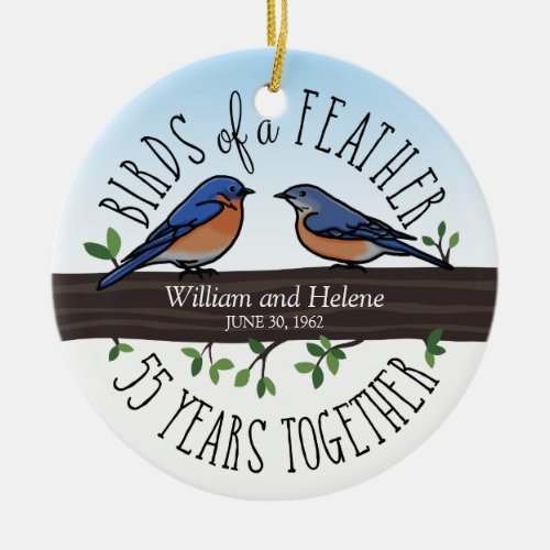 55th Wedding Anniversary Bluebirds of a Feather Ceramic Ornament